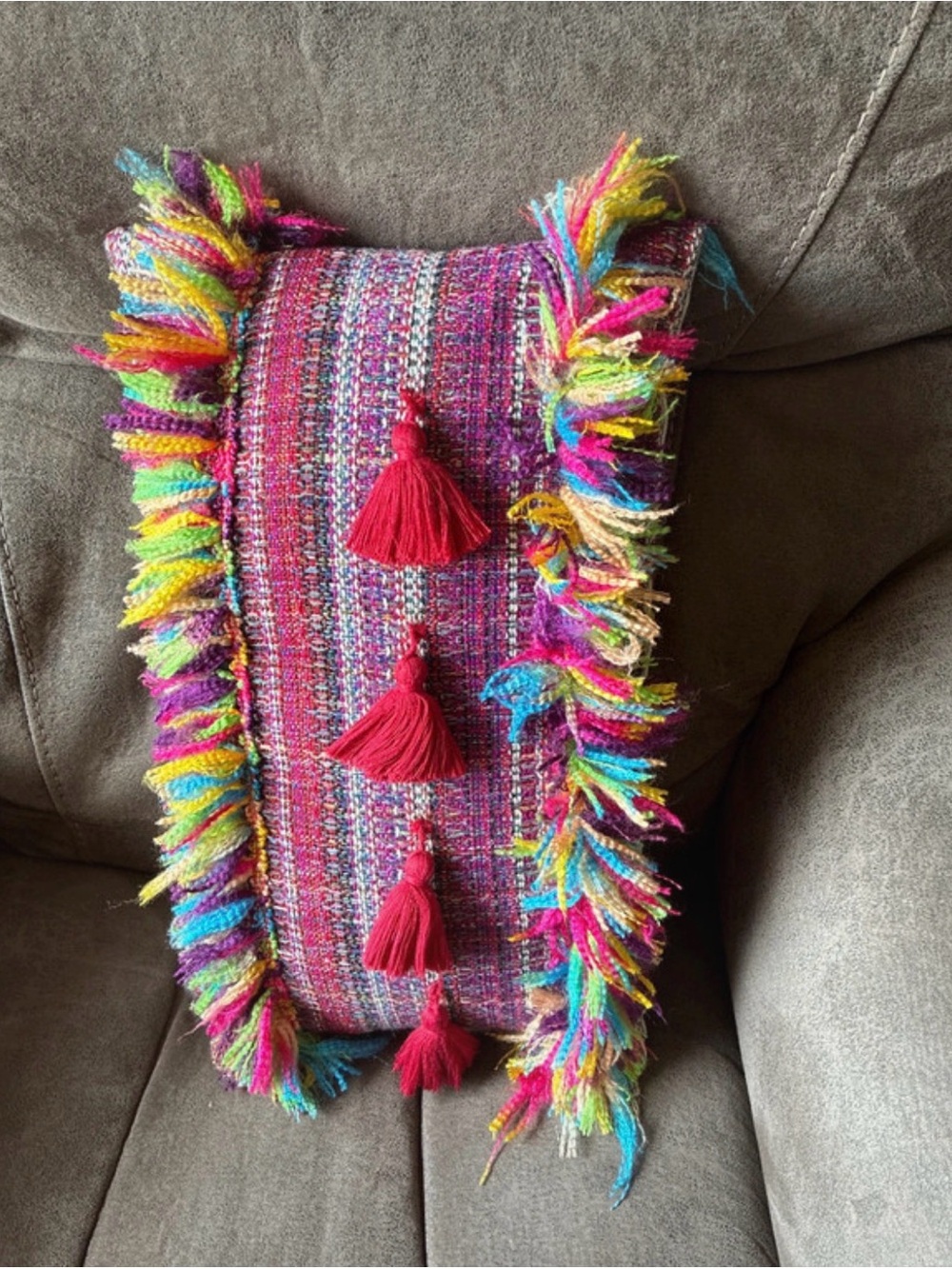 Safavieh Handwoven Pink Tassel Fringe Decorative Pillow - Colorful Accent